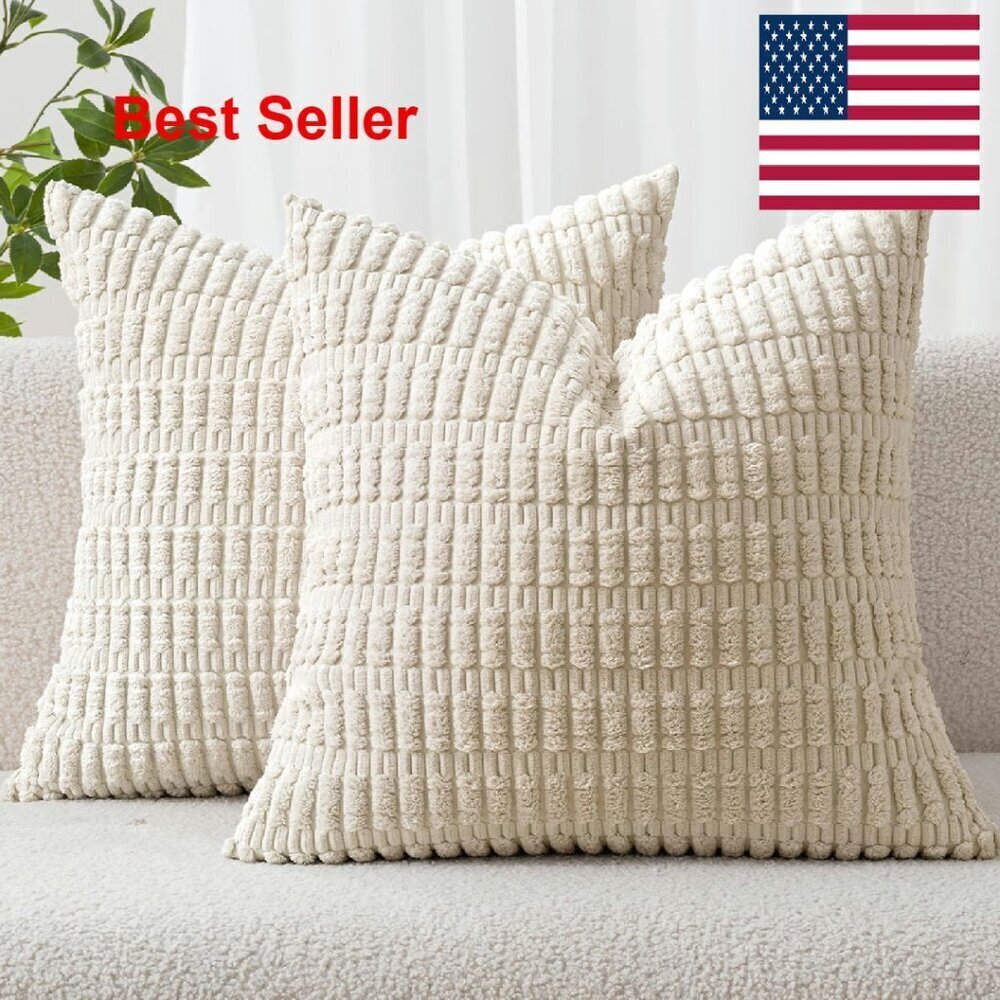 Corduroy Throw Pillow Covers Boho Striped Modern Farmhouse Home Decor Set